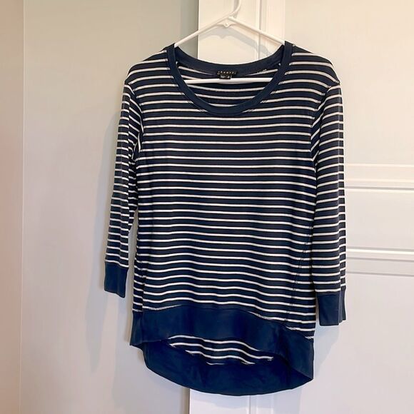 Theory Tops - Theory Navy Striped 3/4 Sleeve Top